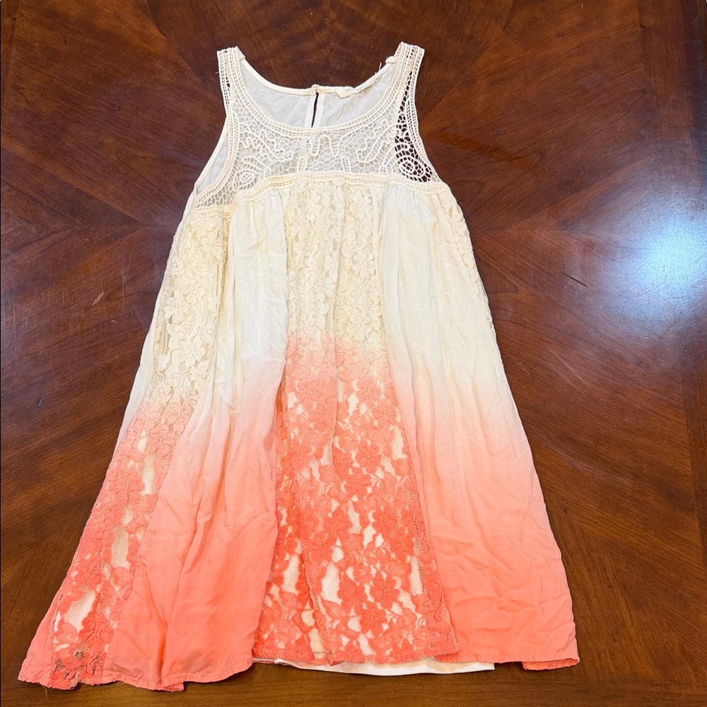 Chic Coral Ombre‎ Lace Midi Dress